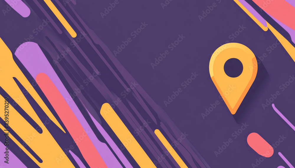 Abstract map pointer on colorful dynamic shapes, background