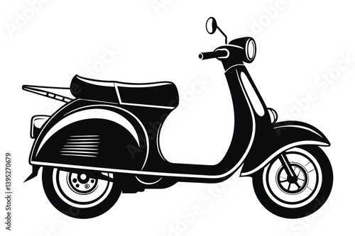 Retro Scooter Illustration, Vintage Motorcycle, Black and White, Classic Design