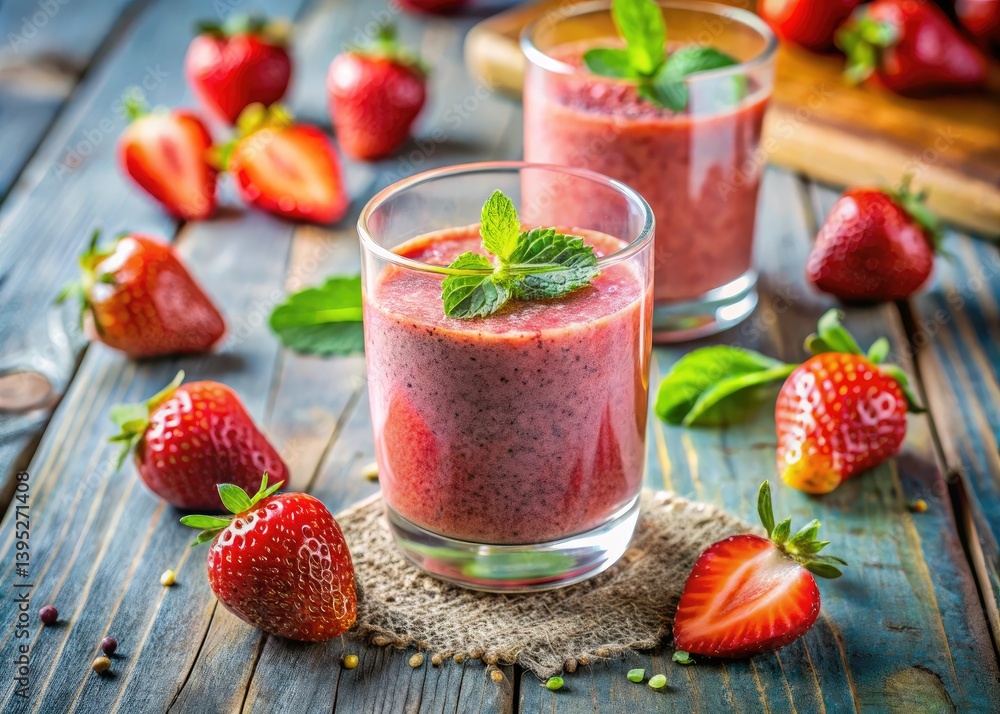 Refreshing strawberry chia seed smoothie: blend frozen berries, chia seeds, and your choice of liquid for a delicious, nutritious treat. Refreshing strawberry chia seed smoothie: blend frozen berries, chia seeds, and your choice of liquid for a delicious, nutritious treat.