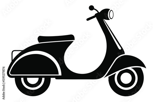 Retro Scooter Silhouette Isolated. Vintage Black Vehicle