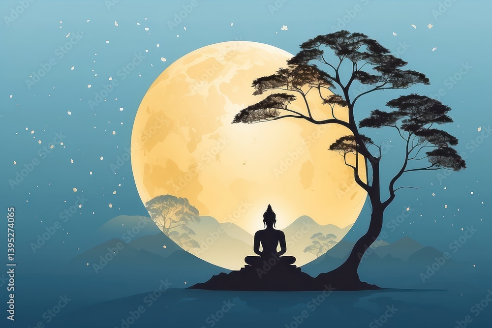 Flat vector illustration of Vesak Day celebration
