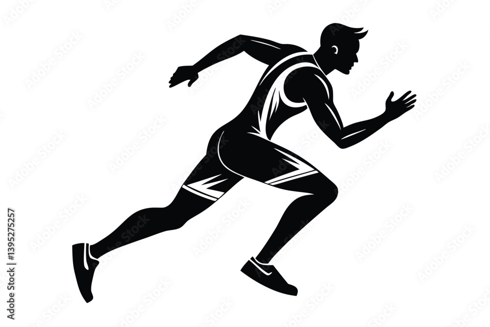 Silhouette of Muscular Athlete Running Fast on Isolated Silhouette of Muscular Athlete Running Fast on Isolated