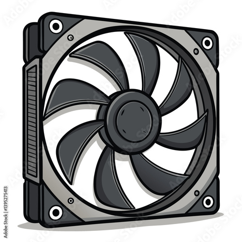 Create a bold, vector illustration of a radiator fan, emphasizing its cooling function.  The style should be striking and modern.