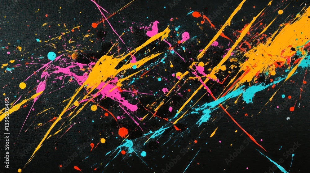 Vibrant paint splatter art on a dark background