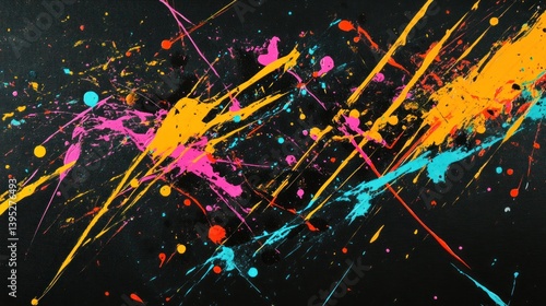 Obraz na płótnie Vibrant paint splatter art on a dark background w salonie