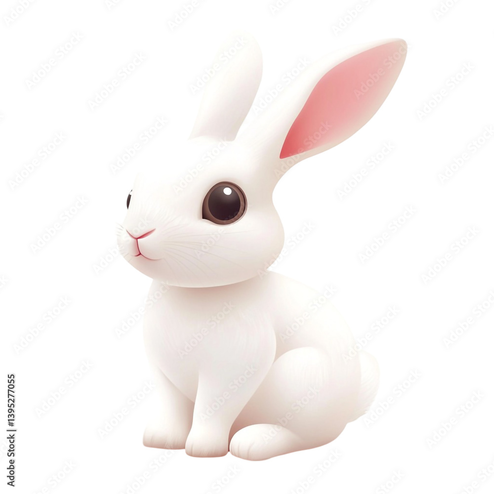 Fototapeta premium Adorable white bunny sitting sweetly so fluffy and cute