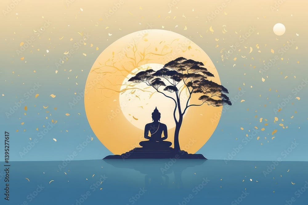 Flat vector illustration of Vesak Day celebration