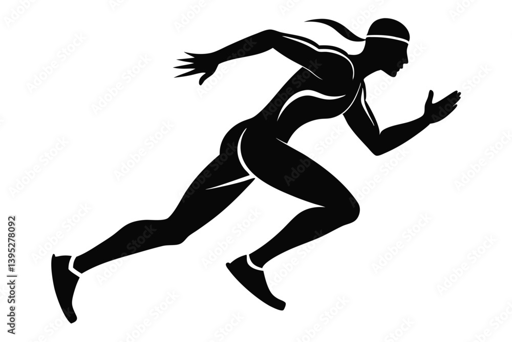 Naklejka premium Silhouette of Athlete Runner Sprinting, Minimalist Design