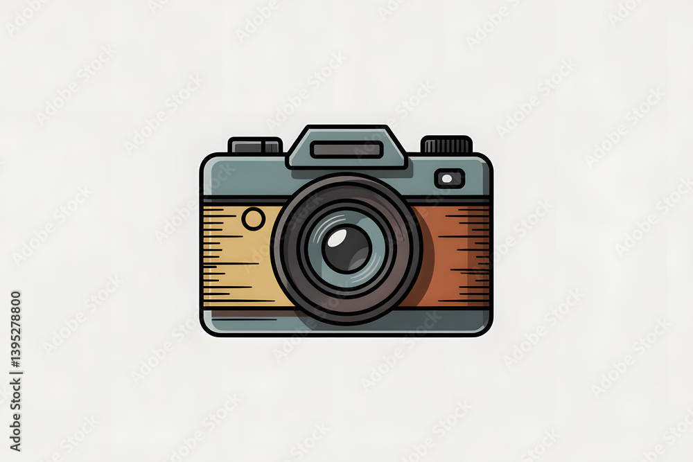 Fototapeta premium Simplified vector illustration of a vintage camera with a classic design, rendered in a clean and minimalist style, evoking a sense of nostalgia and the timeless appeal of traditional photography.