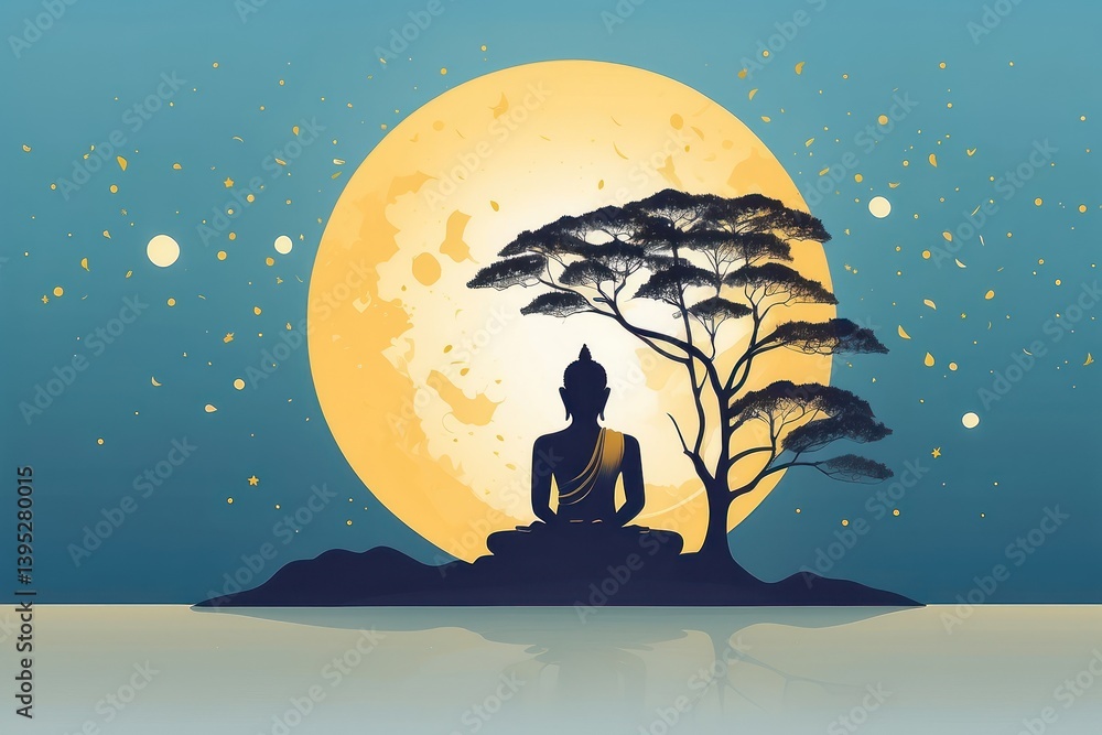 Flat vector illustration of Vesak Day celebration
