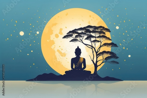 Obraz na płótnie Flat vector illustration of Vesak Day celebration w salonie
