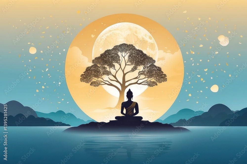 Flat vector illustration of Vesak Day celebration