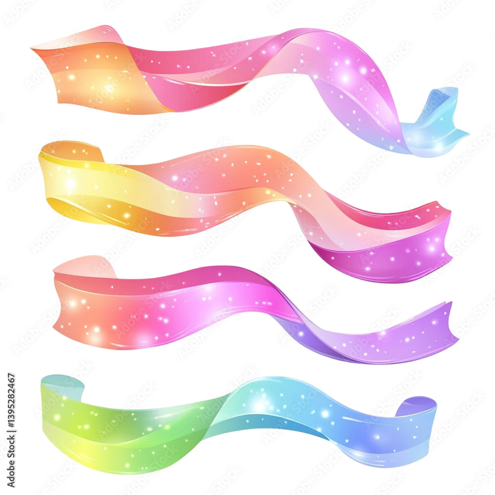 Obraz premium Magical rainbow ribbons swirling with sparkles dreamy and enchanting