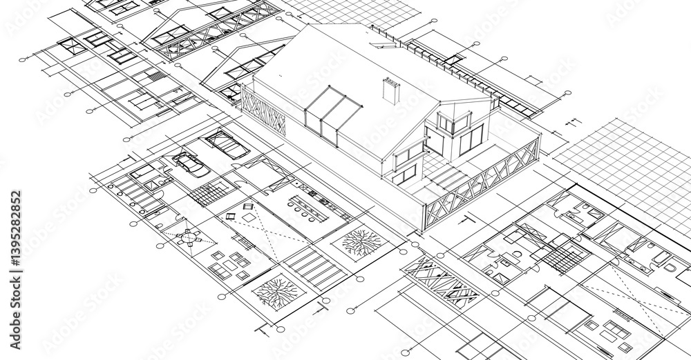 house architectural project sketch 3d illustration house architectural project sketch 3d illustration
