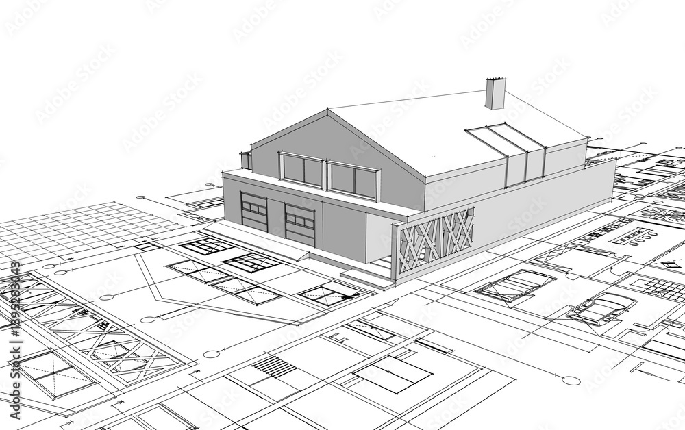 house architectural project sketch 3d illustration house architectural project sketch 3d illustration
