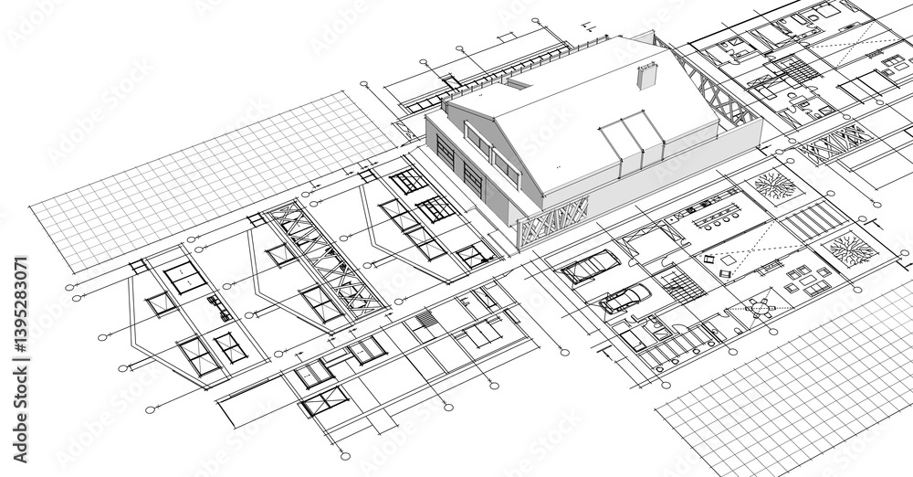 house architectural project sketch 3d illustration house architectural project sketch 3d illustration