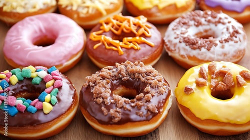 Wallpaper Mural A vibrant assortment of colorful donuts with various toppings, perfect for a delightful and fun treat.

 Torontodigital.ca