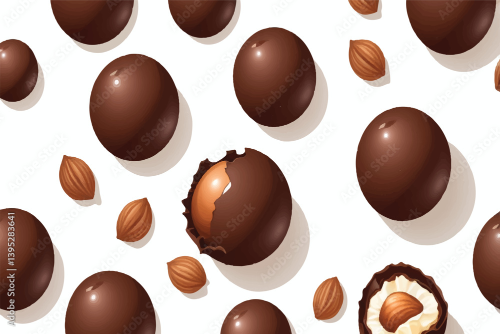 Fototapeta premium Chocolate balls and half with hazelnut isolated on white, top view