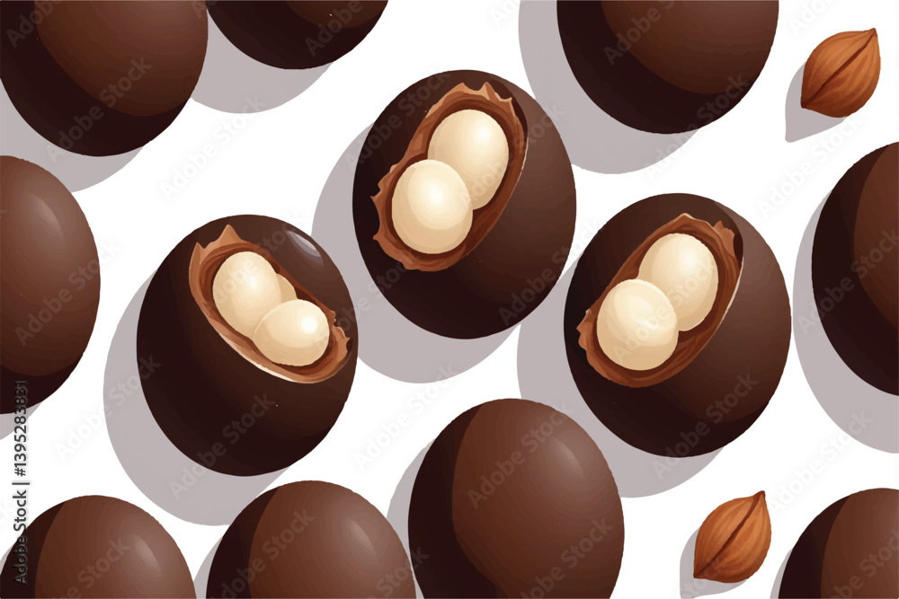 Fototapeta premium Chocolate balls and half with hazelnut isolated on white, top view
