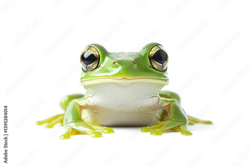 Close-up of Green Tree Frog Against White Background Looking at Camera Close-up of Green Tree Frog Against White Background Looking at Camera