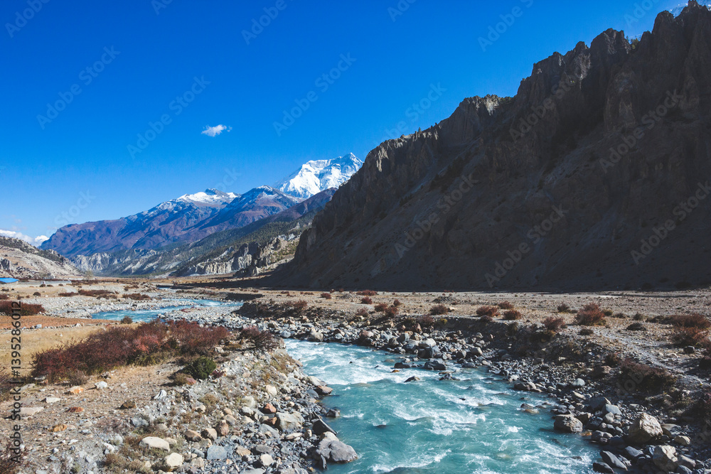 Fototapeta premium Marsyandi River near Braka village. Nepal, Himalayas