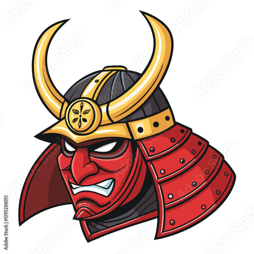 Create a bold, vector illustration of a samurai helmet (kabuto), emphasizing strong lines and graphic design elements.  Include intricate details.