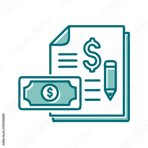 Icon of Expenses with Dollar Bill and Invoice Document  