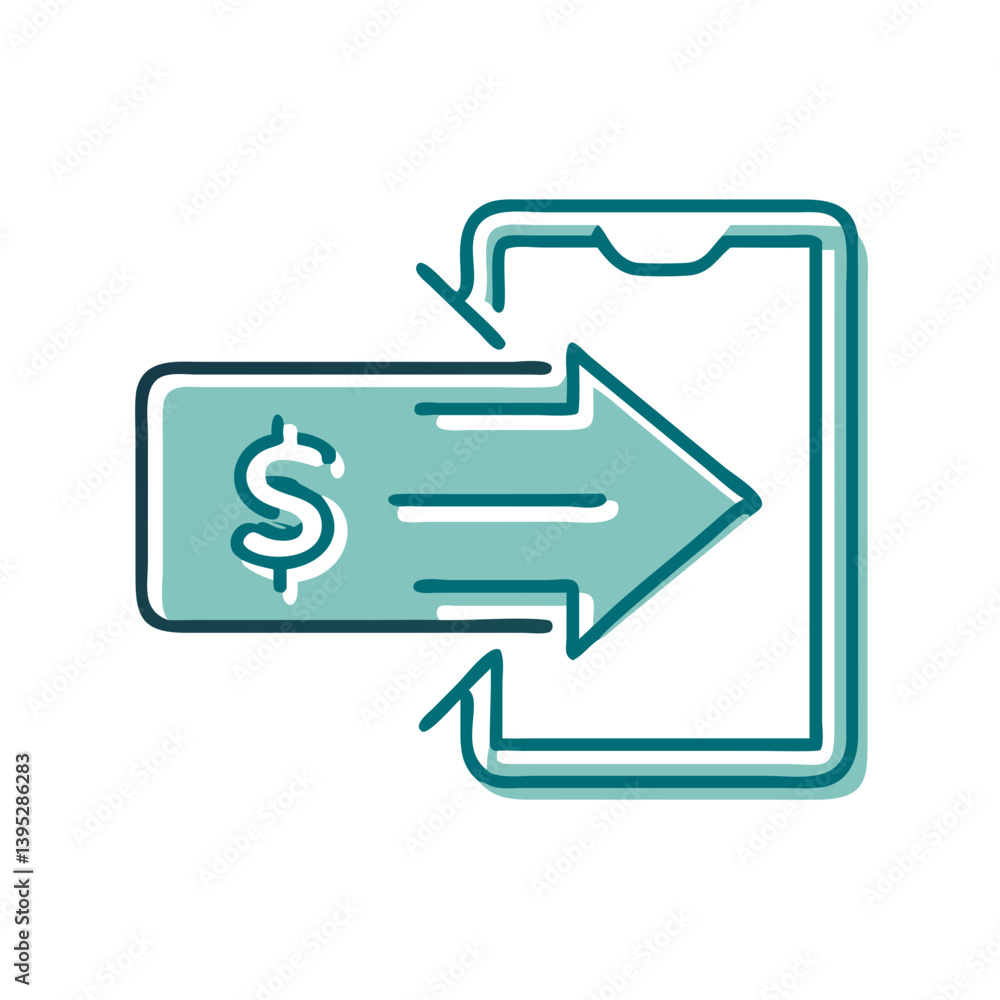 Mobile money transfer icon with dollar sign and arrow symbol Mobile money transfer icon with dollar sign and arrow symbol