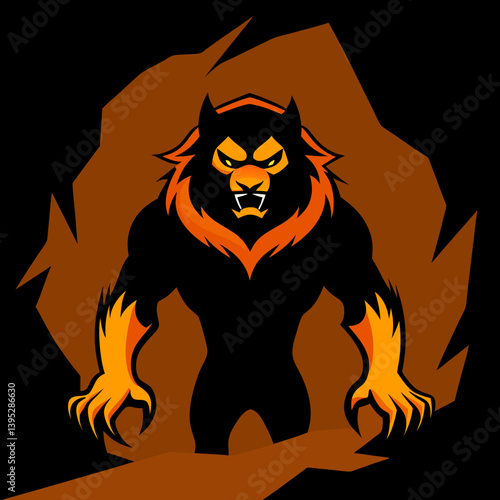 Lion vector illustration in the cave
