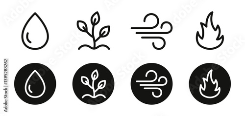 Four season logo, icon, symbol. Fire, water, earth and air. Vector