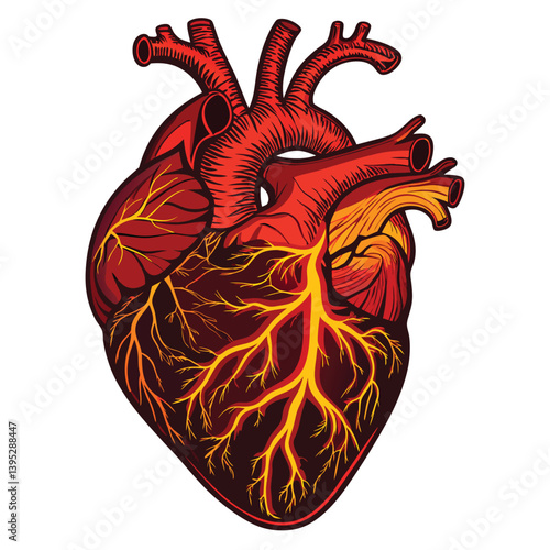 Design a vector illustration of a screaming blood-red heart with bold, thick black strokes; grunge aesthetic.