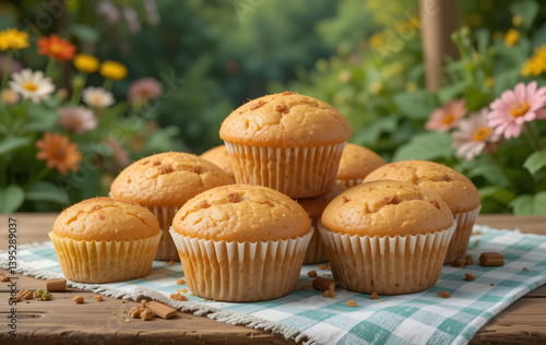 blueberry muffins on a wooden table