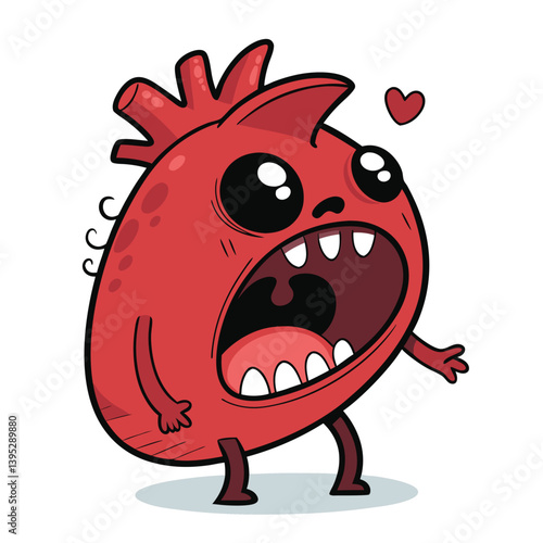 Create a bold, vector illustration of a screaming heart with dramatic, expressive strokes.  Emphasis on vibrant color and impactful design.