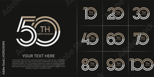 Anniversary set design with double line number. brown and white color for celebration event