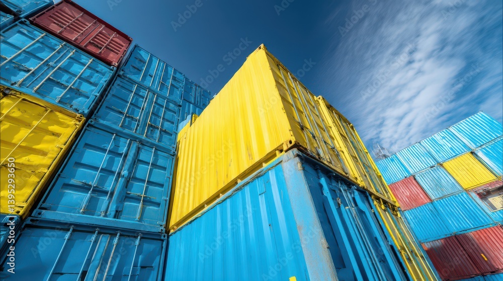 Fototapeta premium Colorful stacked cargo containers at a container port for business transportation