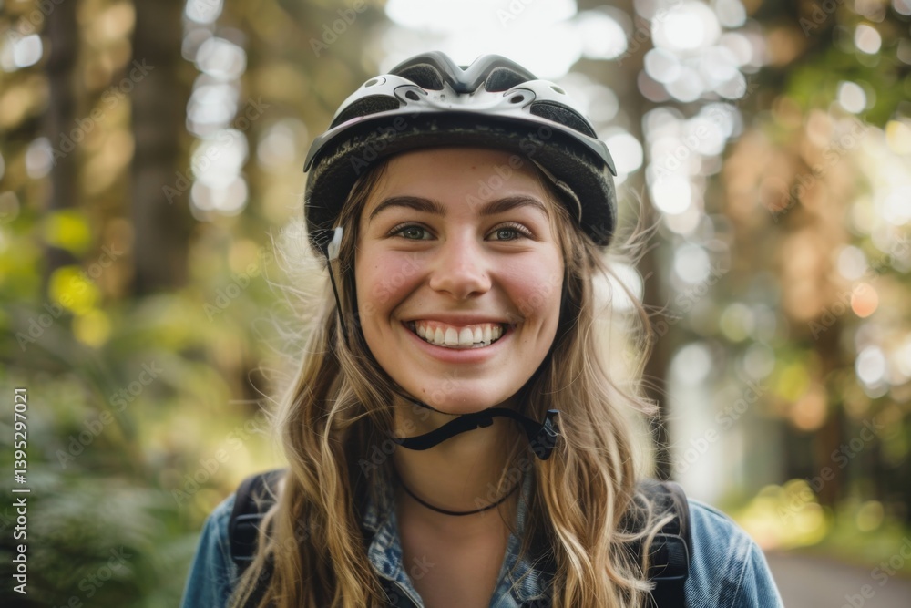 Smiling Caucasian girl with bicycle helmet portrait Smiling Caucasian girl with bicycle helmet portrait
