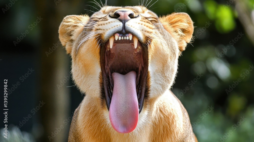 Fototapeta premium yawning lioness close up