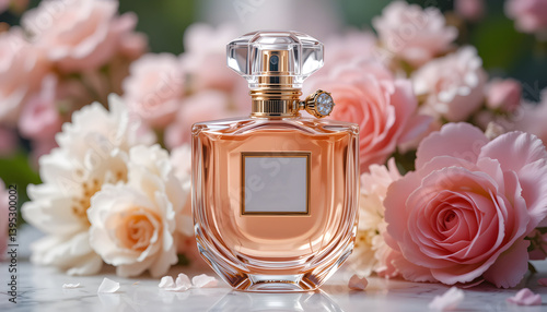 perfume bottle and rose