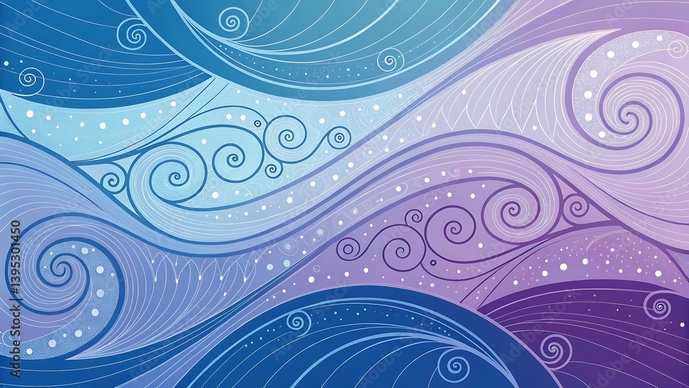 Abstract Winter Wave Design with Swirls and Dots