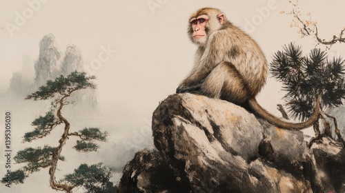japanese macaque on a mountaintop