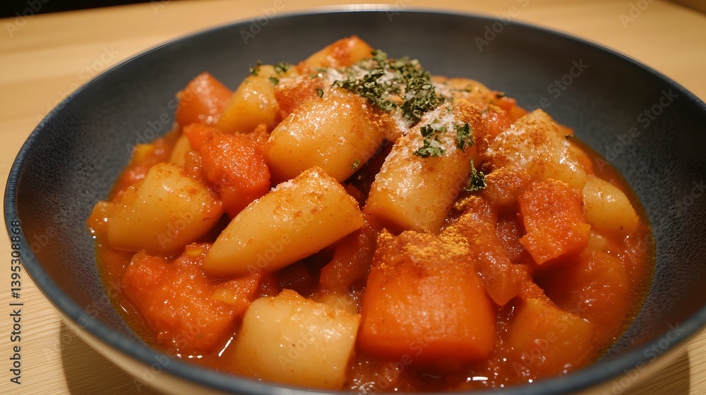 Delicious Spicy Potato and Carrot Stew in Bowl Delicious Spicy Potato and Carrot Stew in Bowl