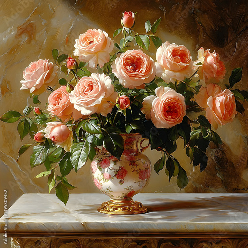 An elegant floral arrangement of roses in a decorative vase