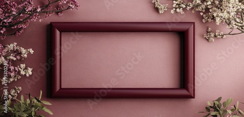 Obraz na płótnie A deep burgundy rectangular frame, thick and glossy, centered on a dusty rose wall, making a bold, contrasting statement. w salonie
