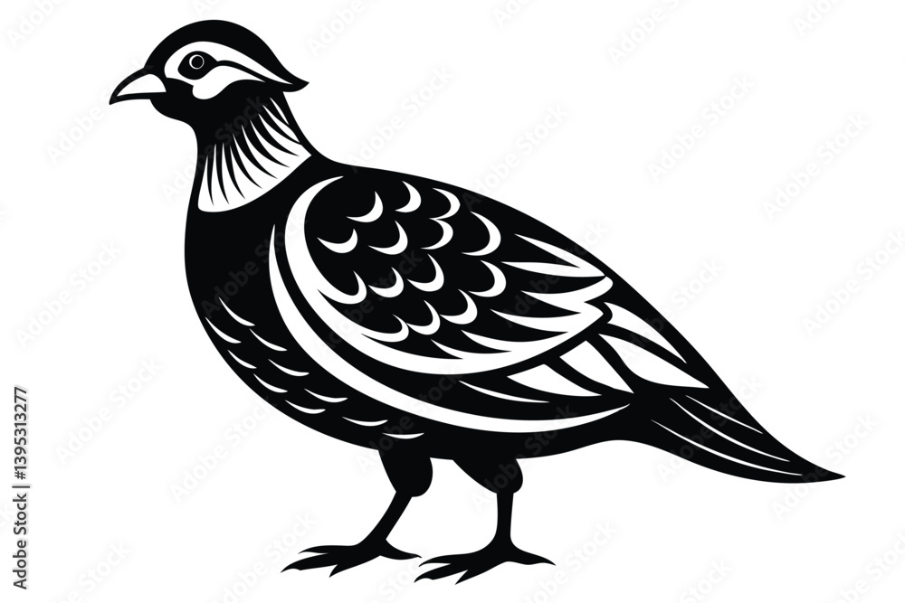 Obraz premium Stylized Quail Bird in Black and White 