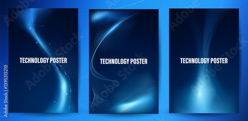 Tech poster set. Futuristic digital blue wave line. glowing lines innovation background for tech event poster or presentation product business