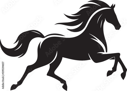 Black horse silhouette vector illustration showing a running stallion with flowing mane and tail