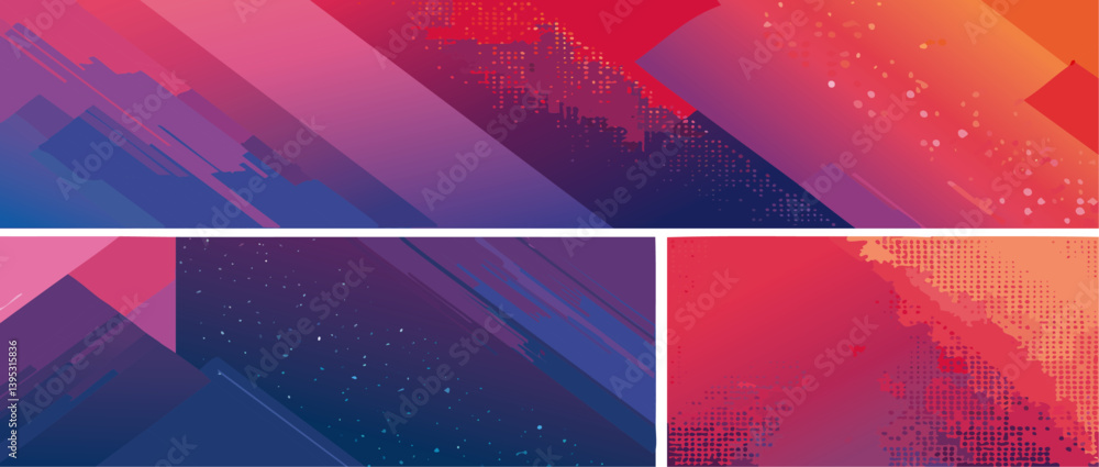abstract header background Set with colorful halftone pattern vector design