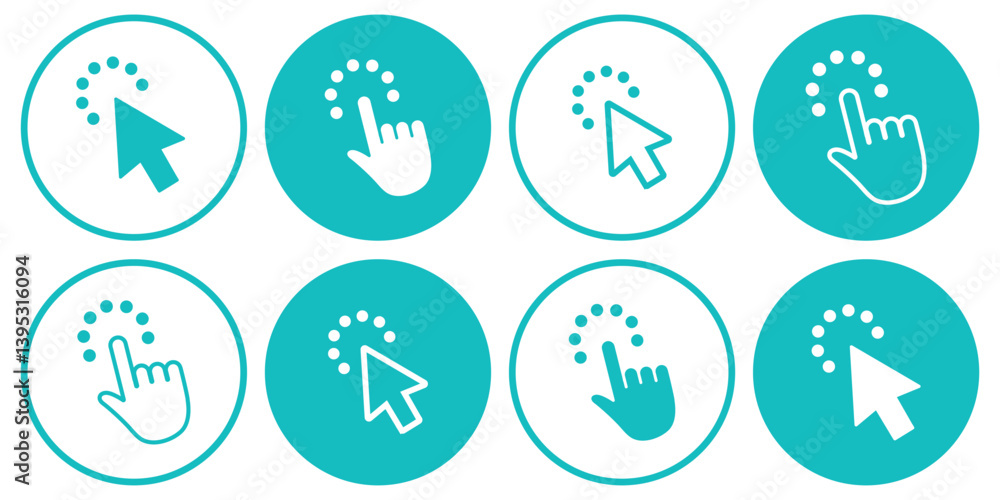 Hand click icon set. hand cursor icon vectors. pointer icon vector. arrow click icon set. Hand click icon set. hand cursor icon vectors. pointer icon vector. arrow click icon set.