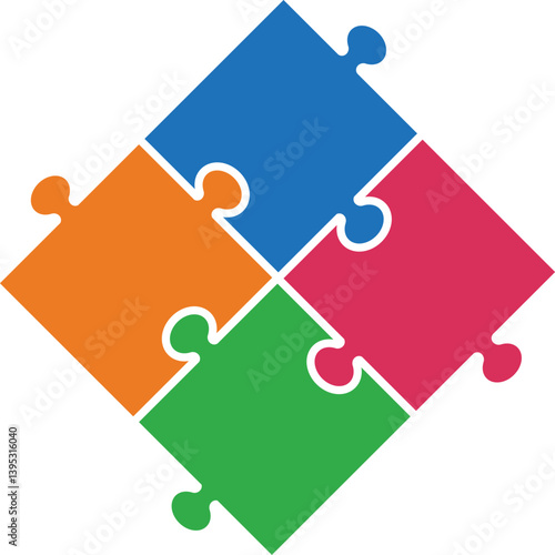 Colorful 4-Piece Puzzle Infographic Icon – Teamwork, Strategy, Integration Concept