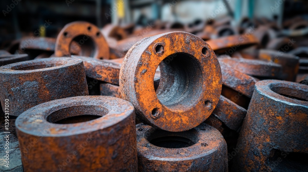 Rusty, industrial metal washers stacked haphazardly create a rugged, textured composition showing the beauty of decay and time. Rusty, industrial metal washers stacked haphazardly create a rugged, textured composition showing the beauty of decay and time.